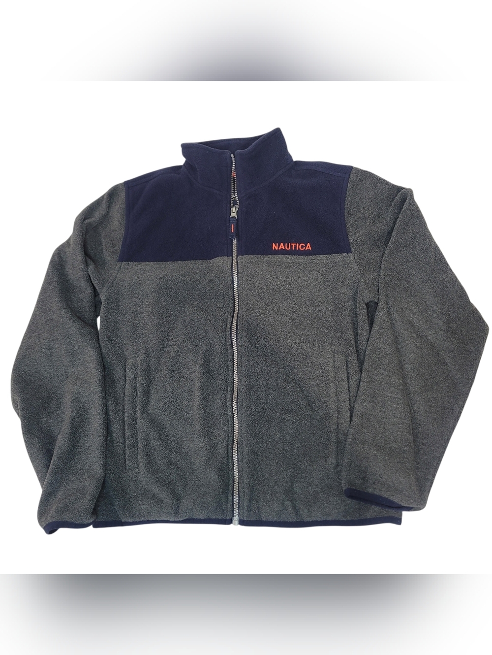 Nautica Boy'ss Charcoal Gray and Navy Full-Zip Fleece Jacket Large